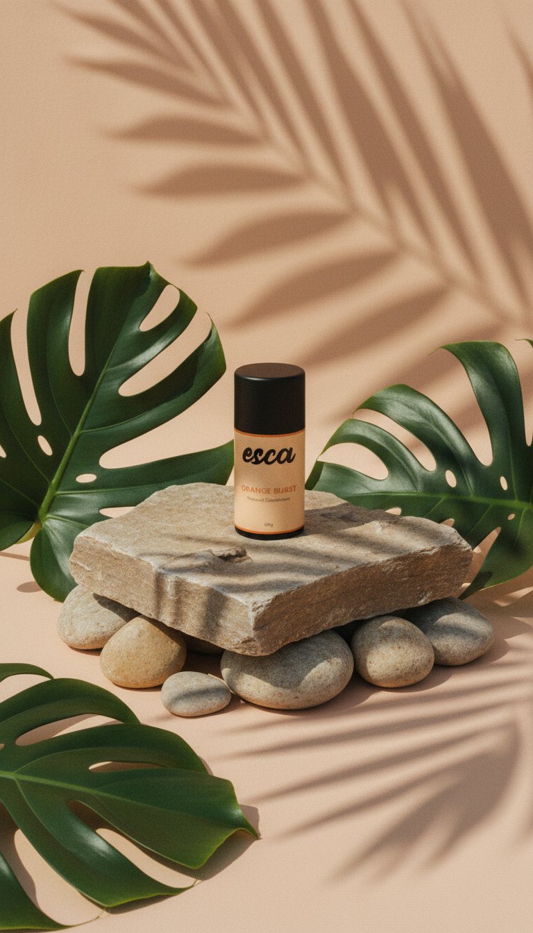 AI product shot of Esca Natural Deodorant - Orange Burst