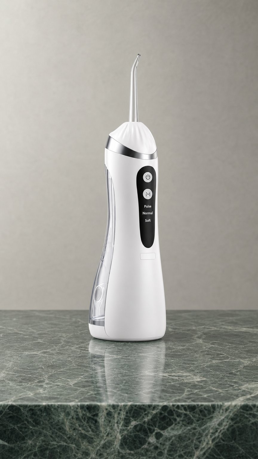 AI product shot of FLOSSD - Portable Waterproof Water Flosser