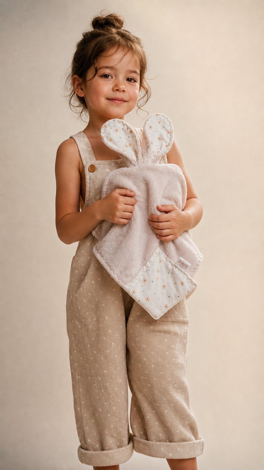 AI product shot of Handgemaakt knuffeldoekje met konijnoortjes