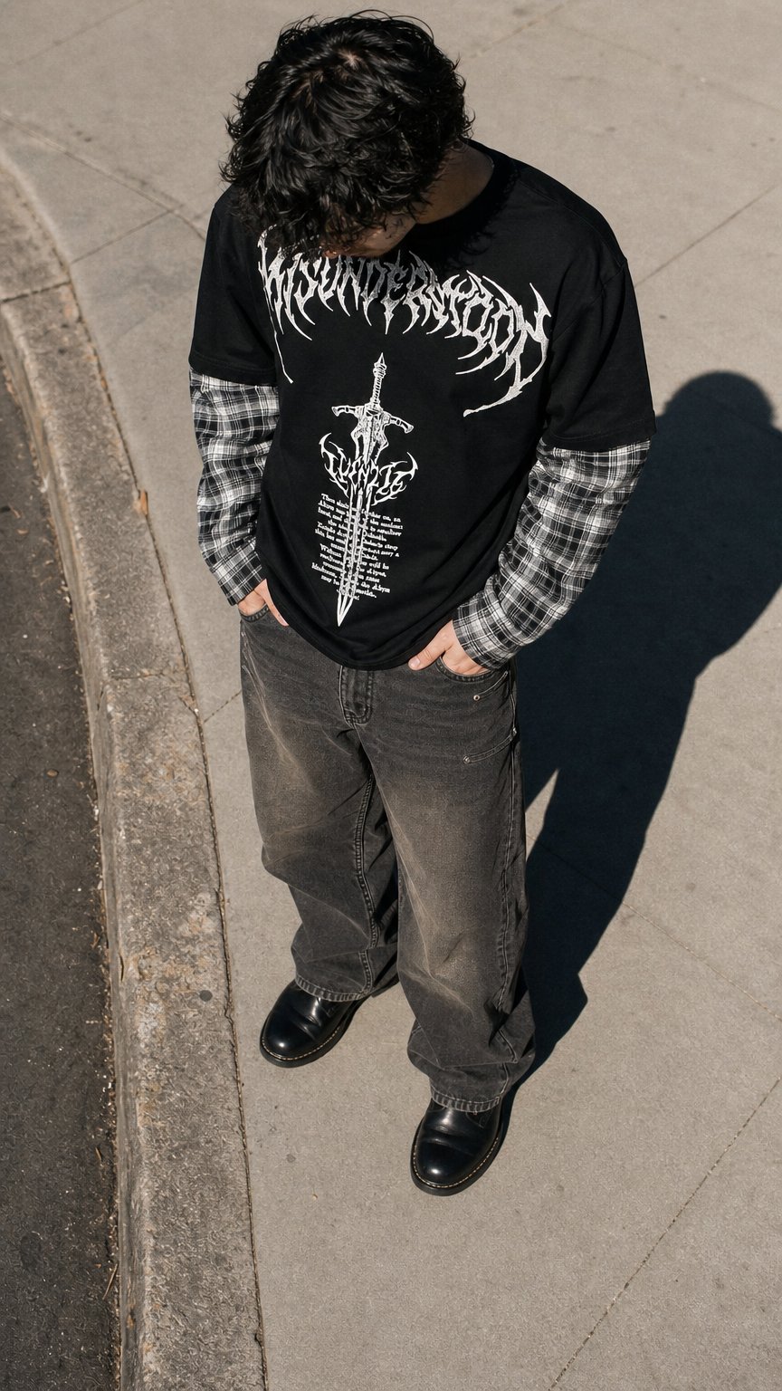 AI product shot of Abyss Blade Longsleeve Checkered Black