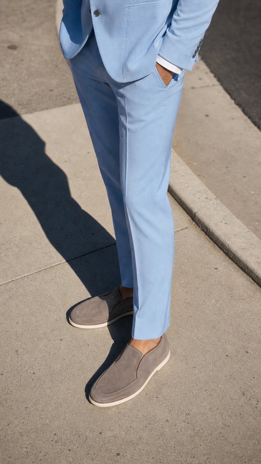 AI product shot of Henk ter Horst slim fit mix & match herenkostuum tricot Lichtblauw