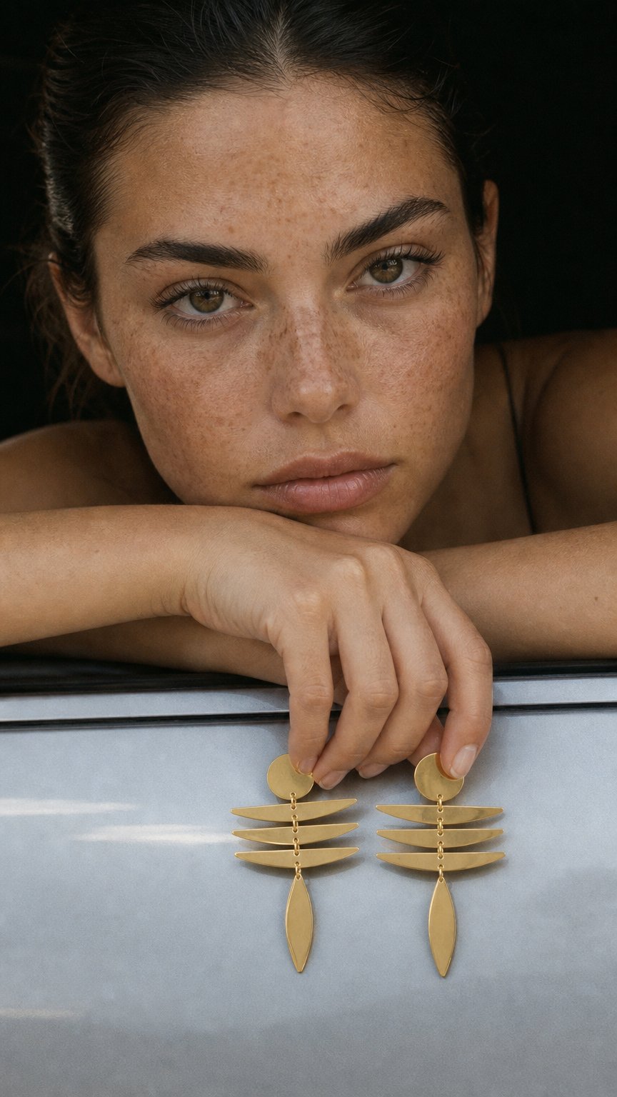 AI product shot of 18k Gold Fringe Earrings