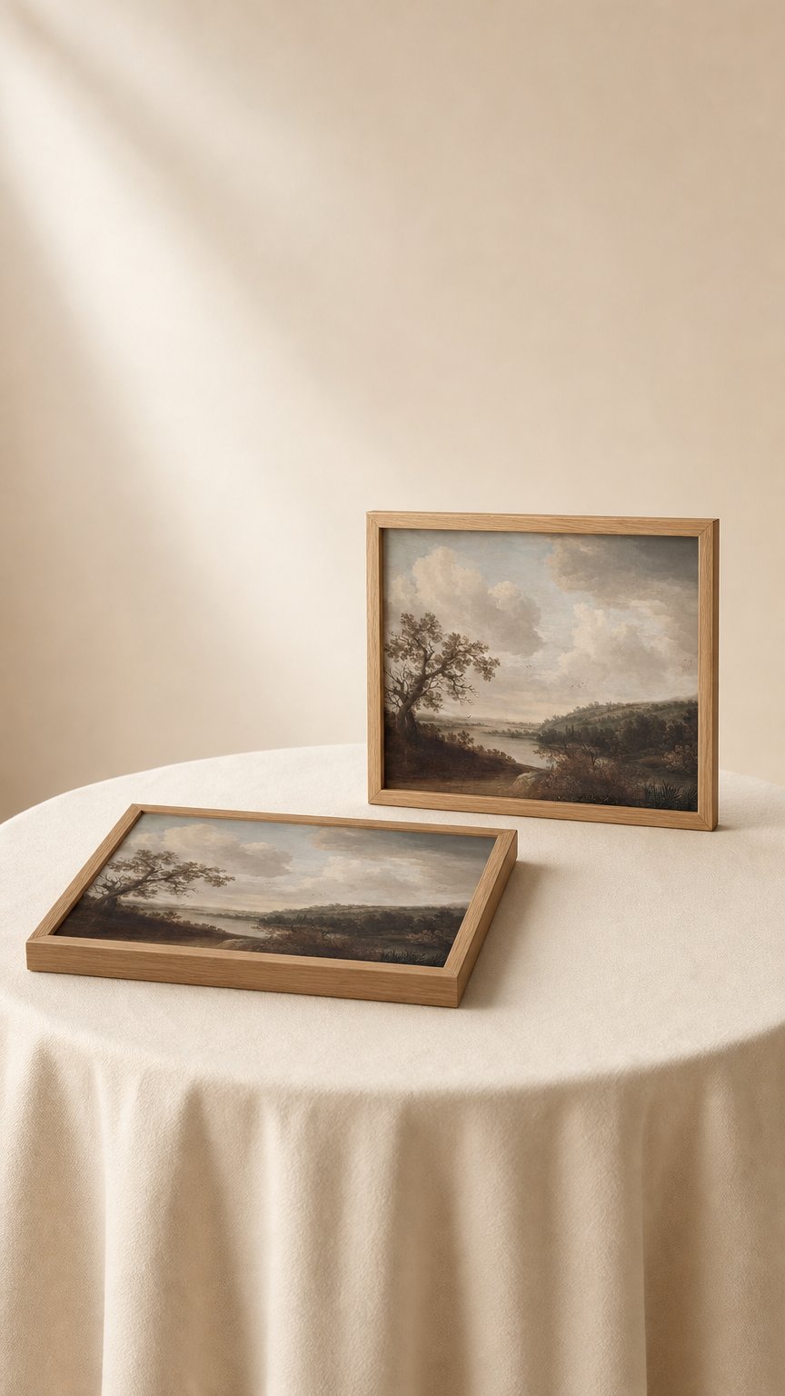 AI product shot of Muted Autumn Landscape Painting, Vintage Farmhouse Wall Art (Printable Download)