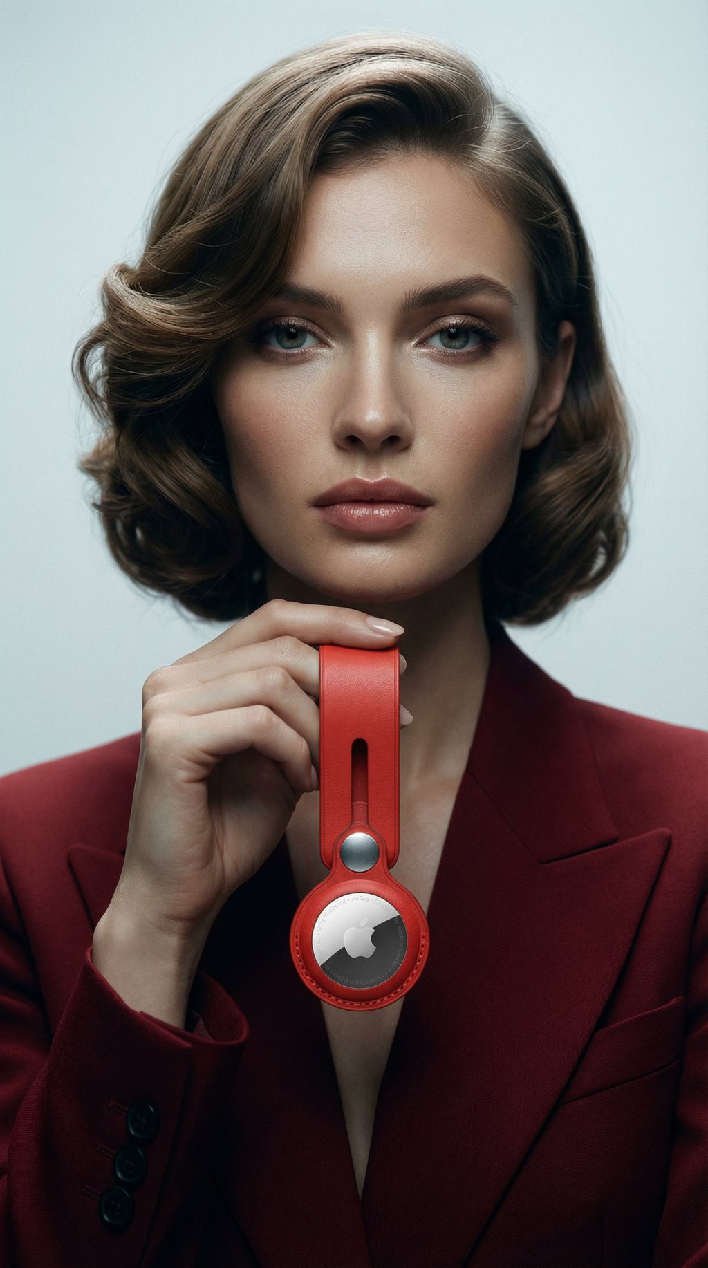 AI product shot of AirTag Leather Loop - (PRODUCT)RED