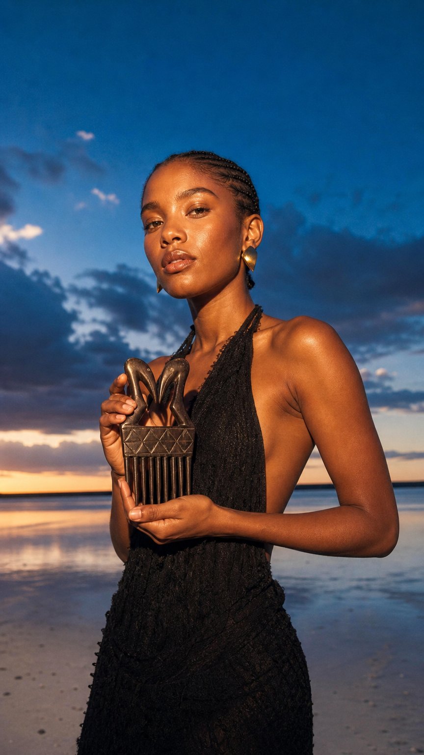 AI product shot of Chokwe Wood Hair Comb (Cisakulo)