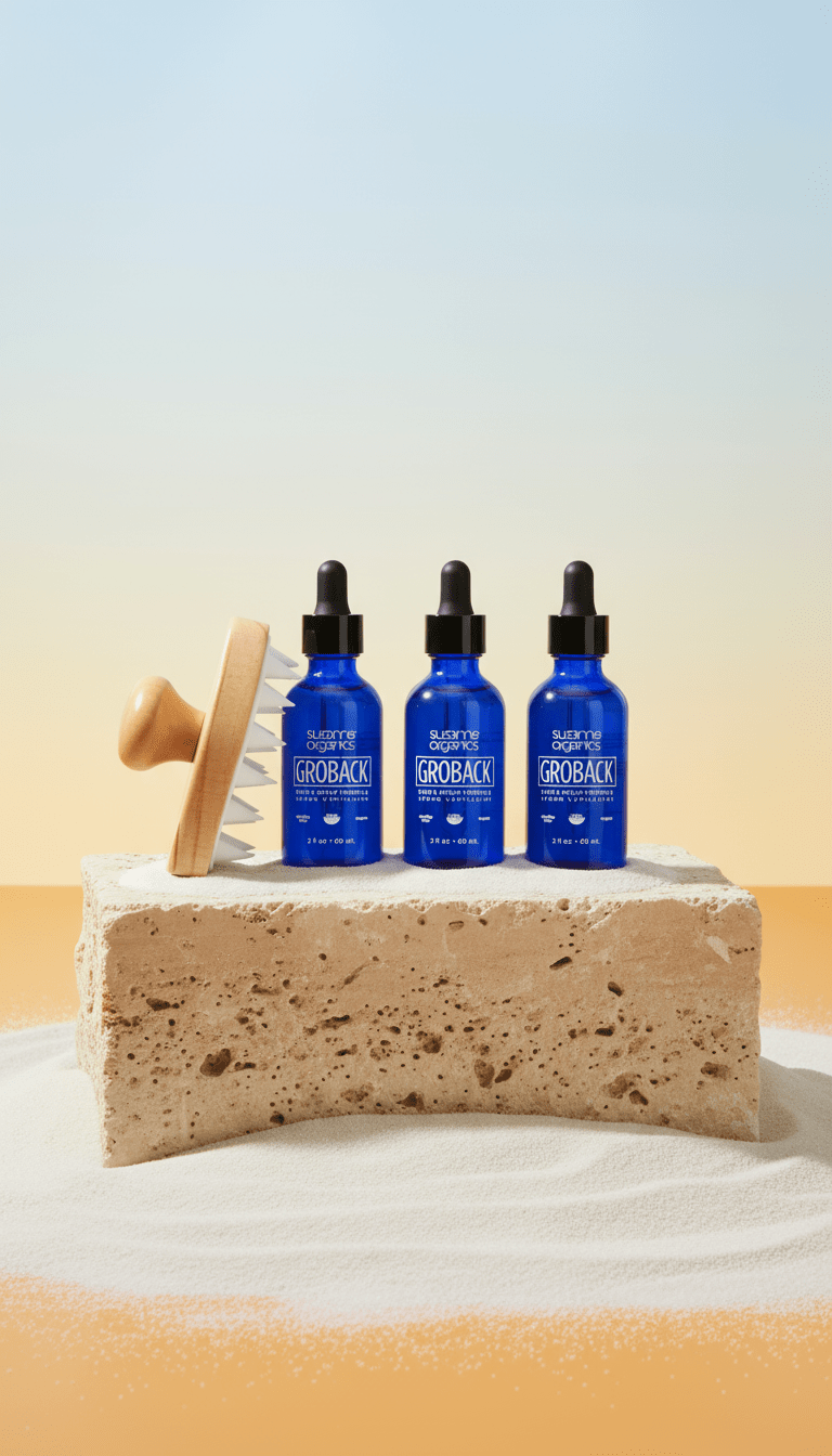 AI product shot of GROBACK Hair & Scalp Formula 3-Month Supply + Free Scalp Massager