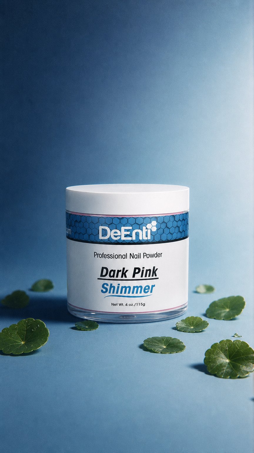 AI product shot of DeEnti Acrylic Shimmer Nail Powder, Professional Grade, Bubble-Free Formula, 4 oz (115g), Long-Lasting Nail Enhancements for Salon Professionals – Dark Pink Shimmer