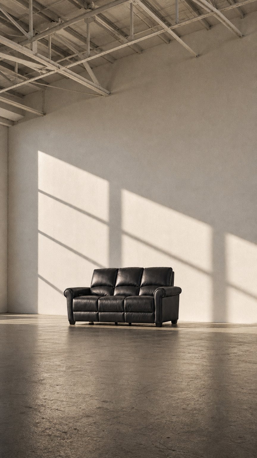AI product shot of La-Z-Boy Power Reclining Leather Sofa with Headrests