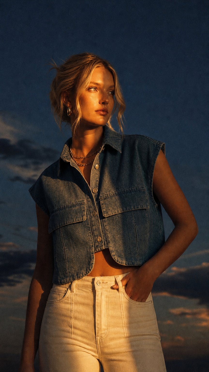 AI product shot of cropped denim top