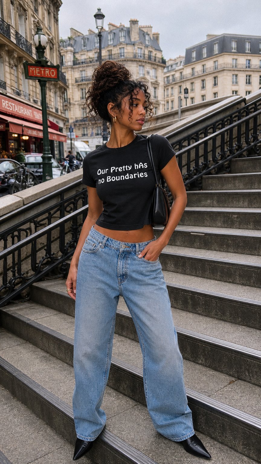 AI product shot of Slogan Cropped Tee | Black