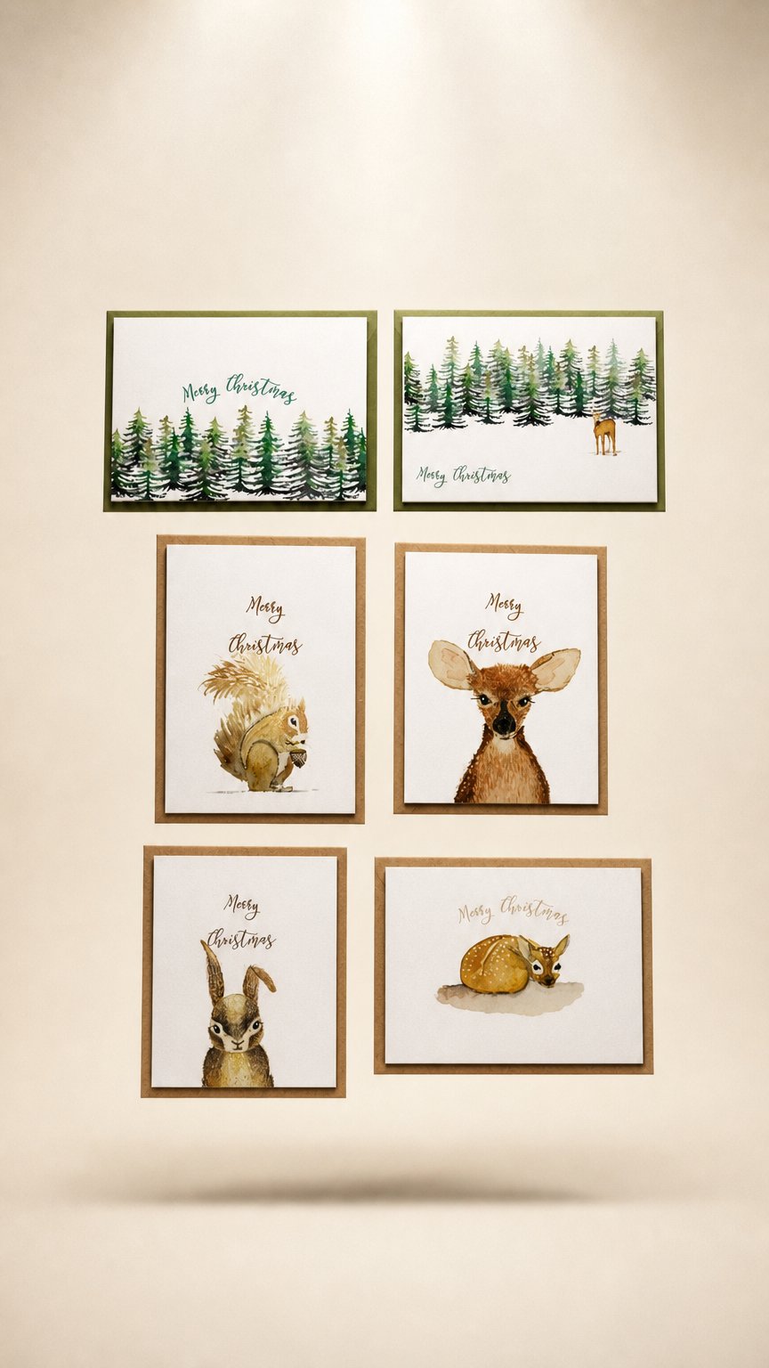 AI product shot of Forest Animals - Christmas Cards - Set of 12