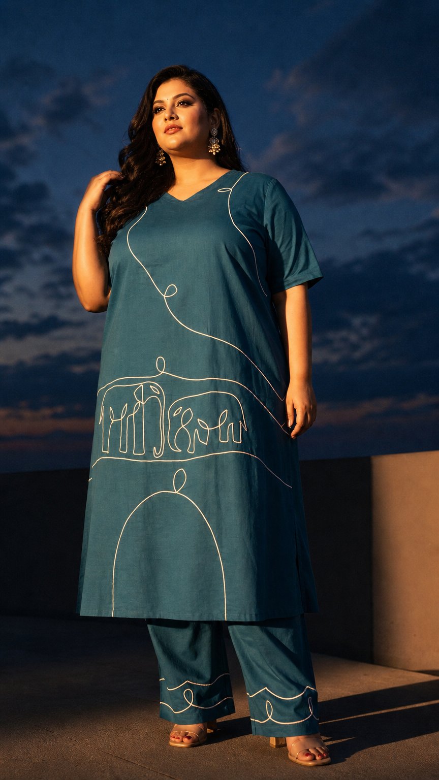 AI product shot of Heritage Line Art A-Line Ghaji Silk Co-Ord Set
