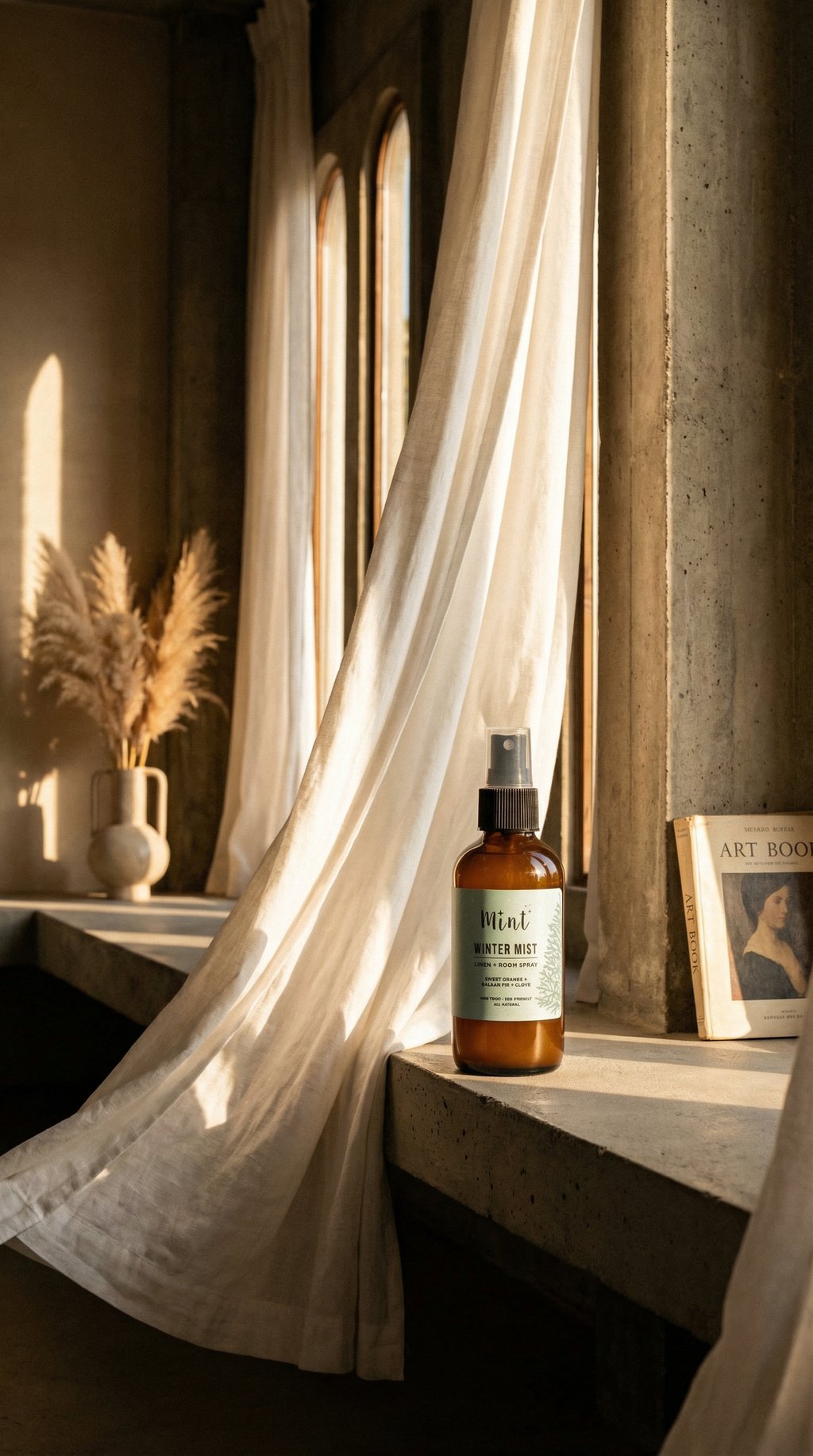 AI product shot of Winter Mist Linen and Room Spray