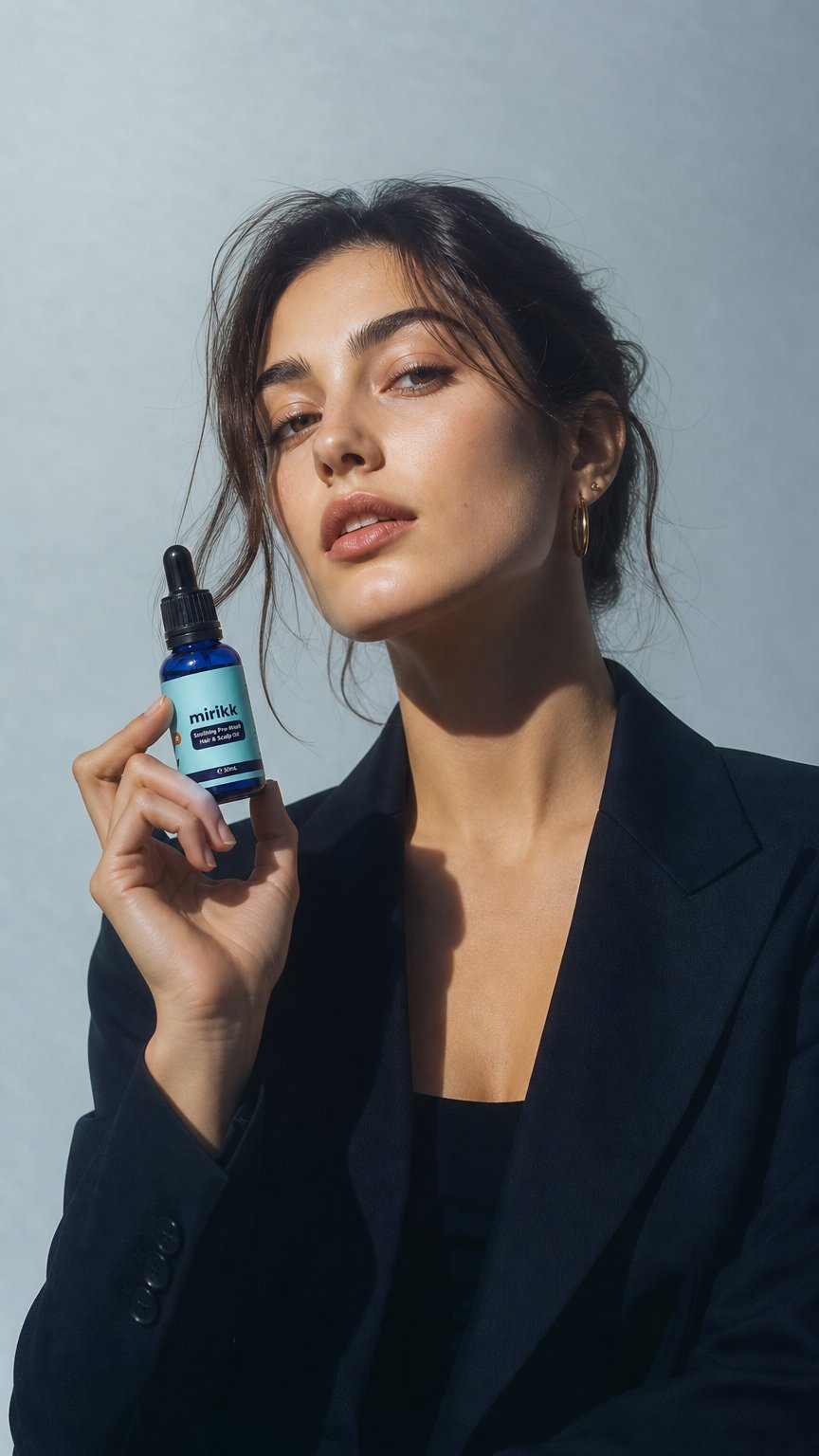 AI product shot of Sweet Orange Soothing Pre-Wash Hair and Scalp Oil
