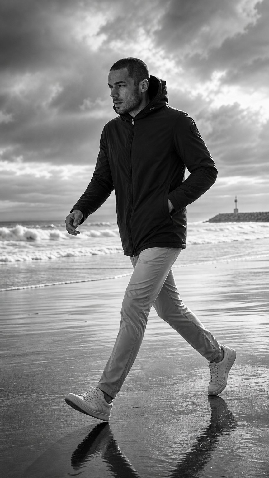 AI product shot of Parka à capuche bleu marine ALFONSE MORANO