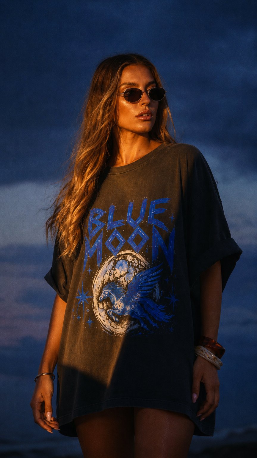 AI product shot of Blue Moon Oversize Tee