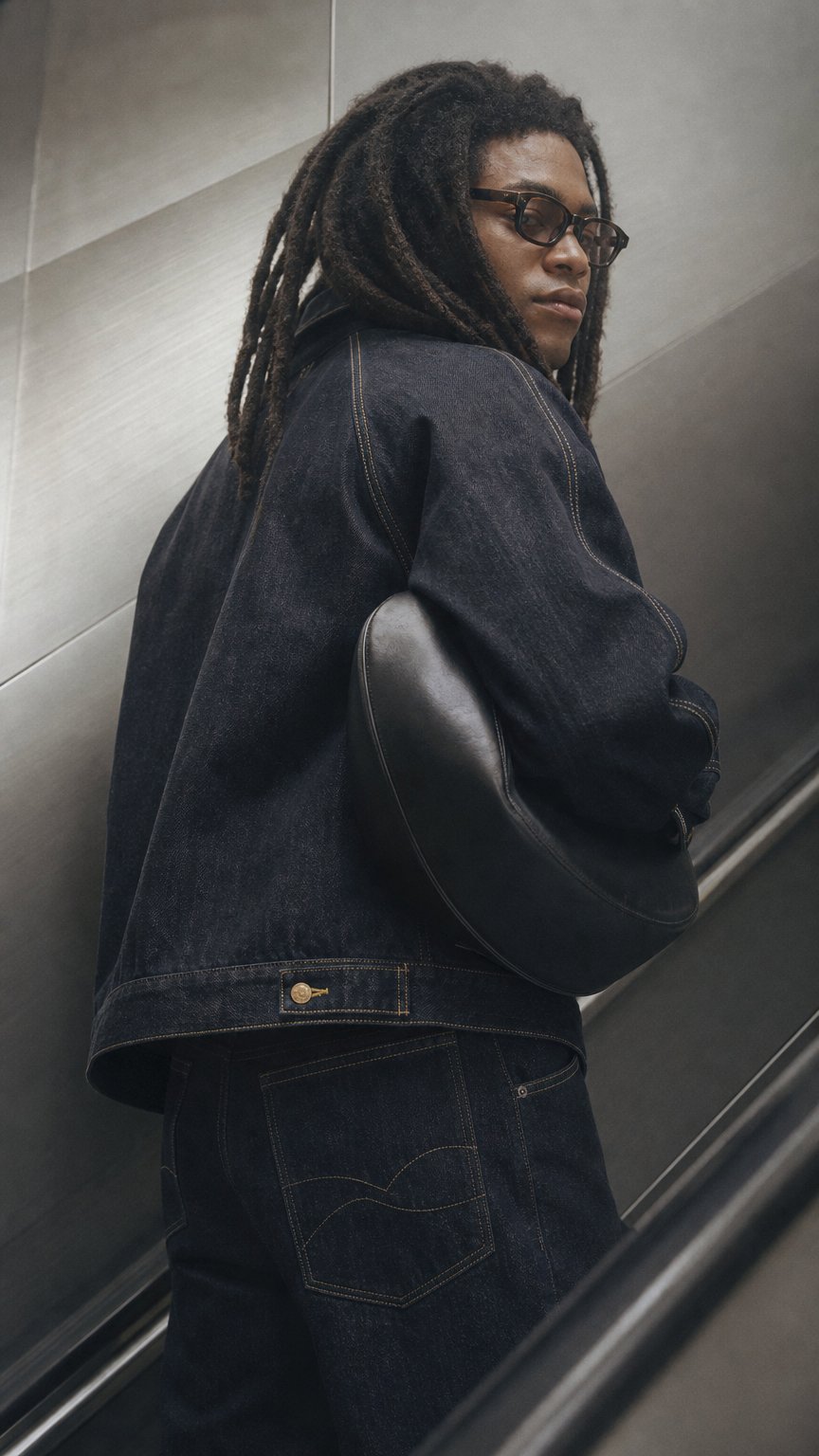 AI product shot of Denim Cropped Engineer Jacket - Washed Indigo