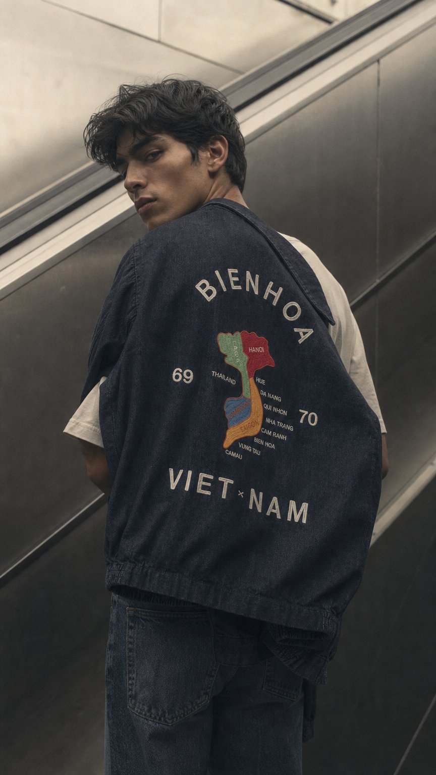 AI product shot of Japanese Repro Jacket, M, Houston & Inc., Blue