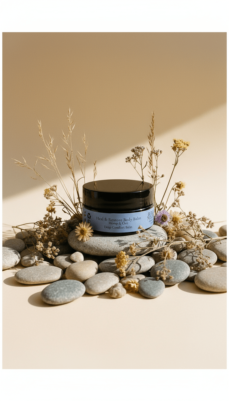 AI product shot of Heal & Restore Body Balm with Hemp & Oats