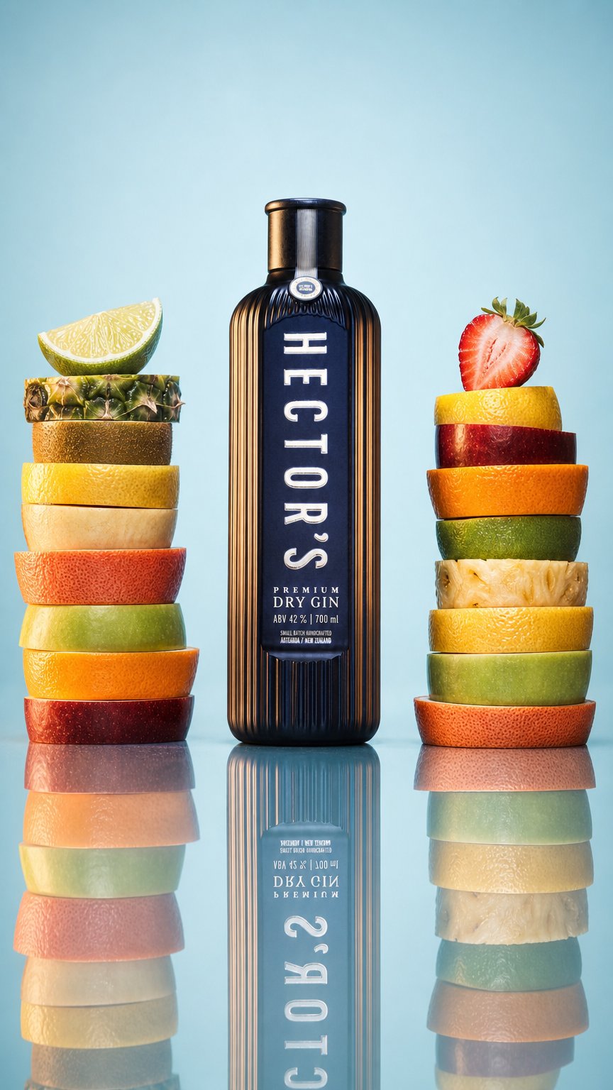 AI product shot of Hector's Premium Dry Gin
