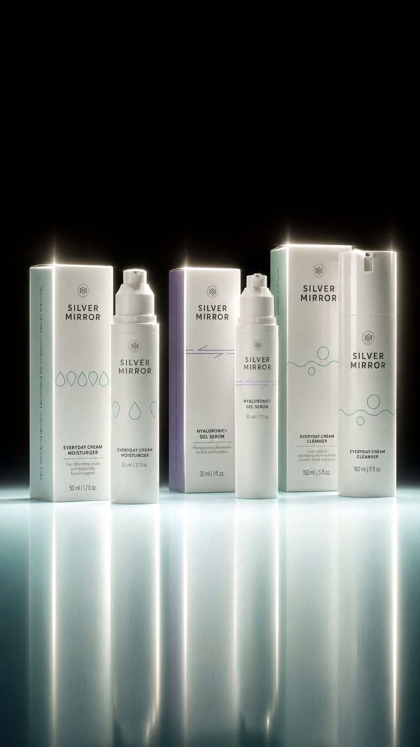 AI product shot of Silver Mirror Foundational Formulas Bundle