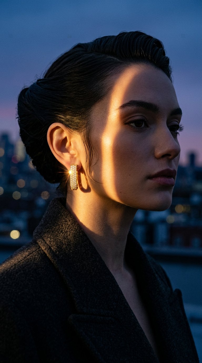 AI product shot of Diamond Rectangle Hoops Large