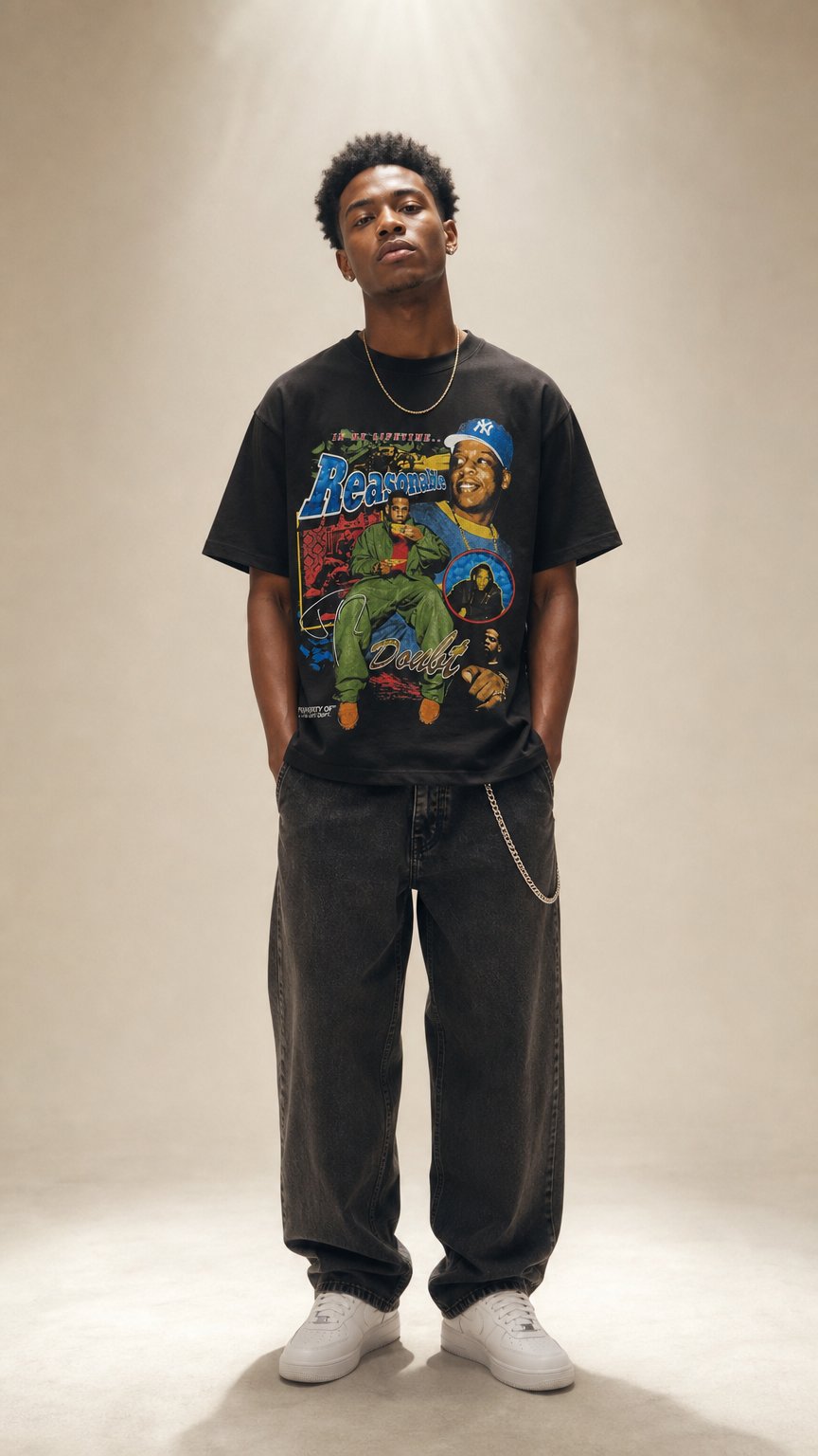 AI product shot of The '96 Archive: Reasonable Doubt 30th Anniversary Bootleg Roc-A-Fella Jay-Z Tribute Tee