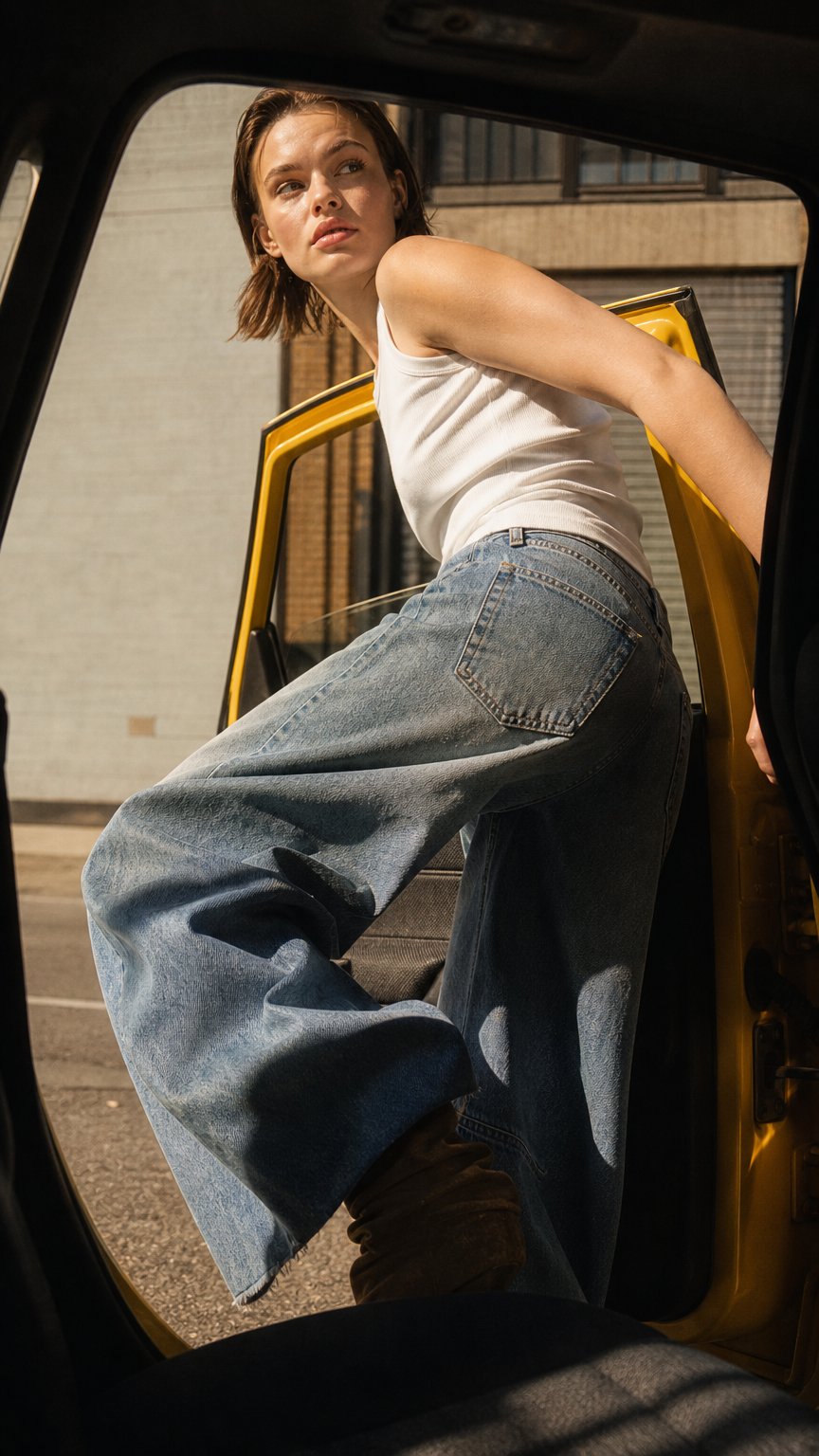 AI product shot of Jimi - Mid Waist Barrel Jeans With Darts