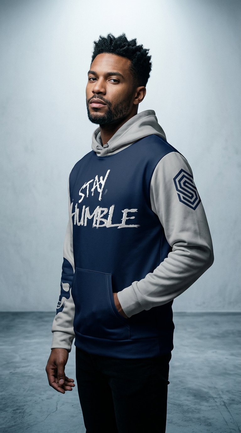 AI product shot of Stay Humble Collection - Blue/Gray