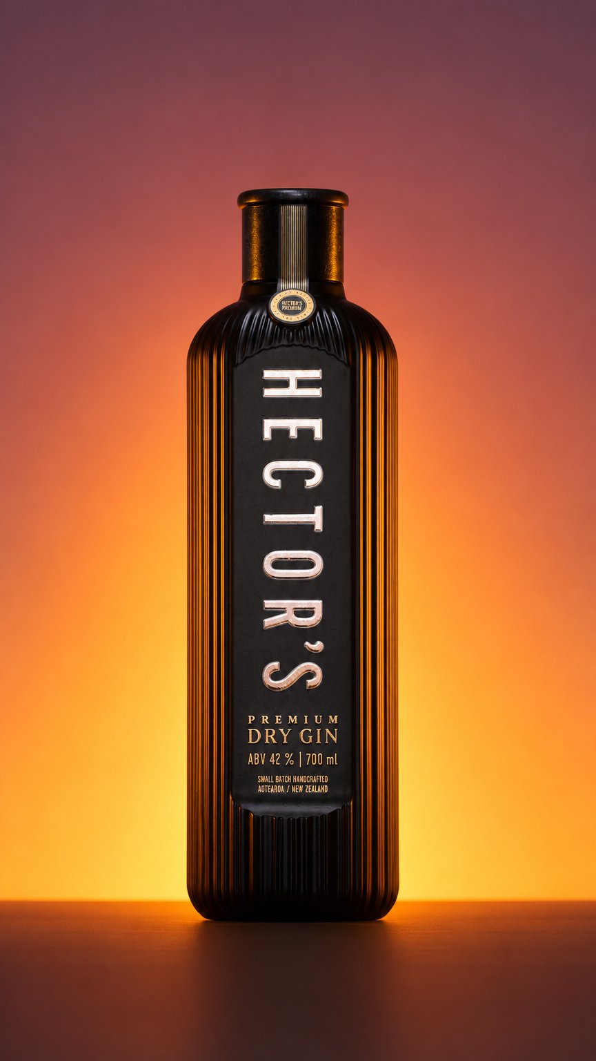 AI product shot of Hector's Premium Dry Gin