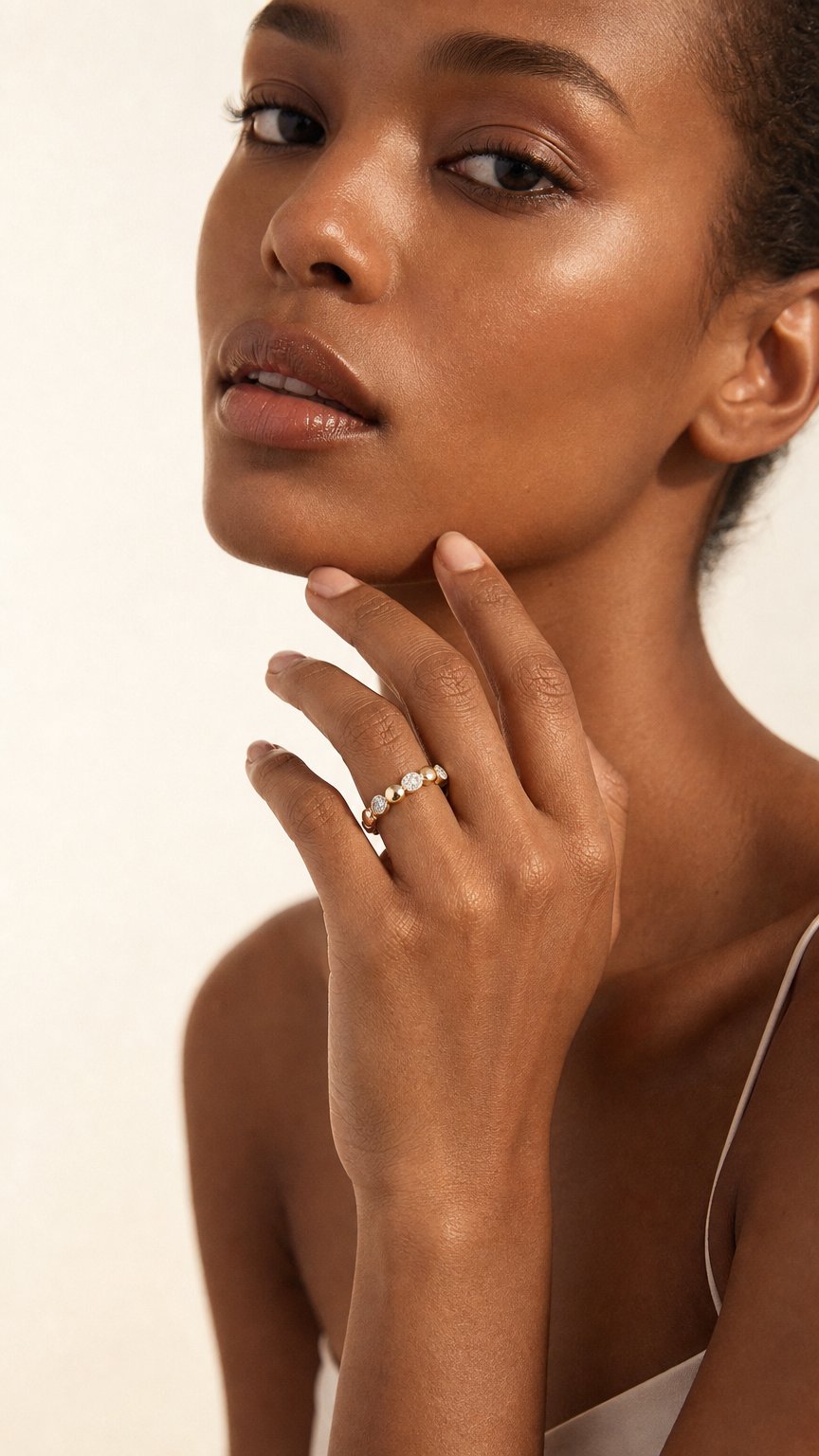 AI product shot of 14K Yellow Gold Round Diamond Milgrain Stackable Ring