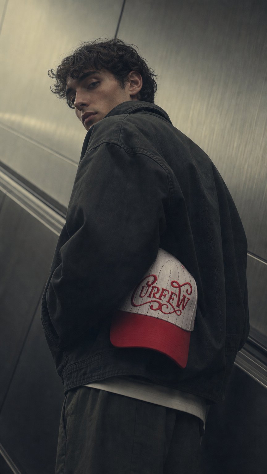 AI product shot of Red Script Pinstripe Hat