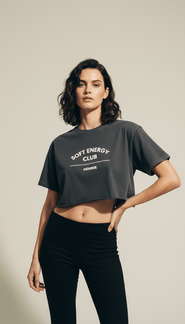 AI product shot of Soft Energy Club — Snow Washed Crop Top