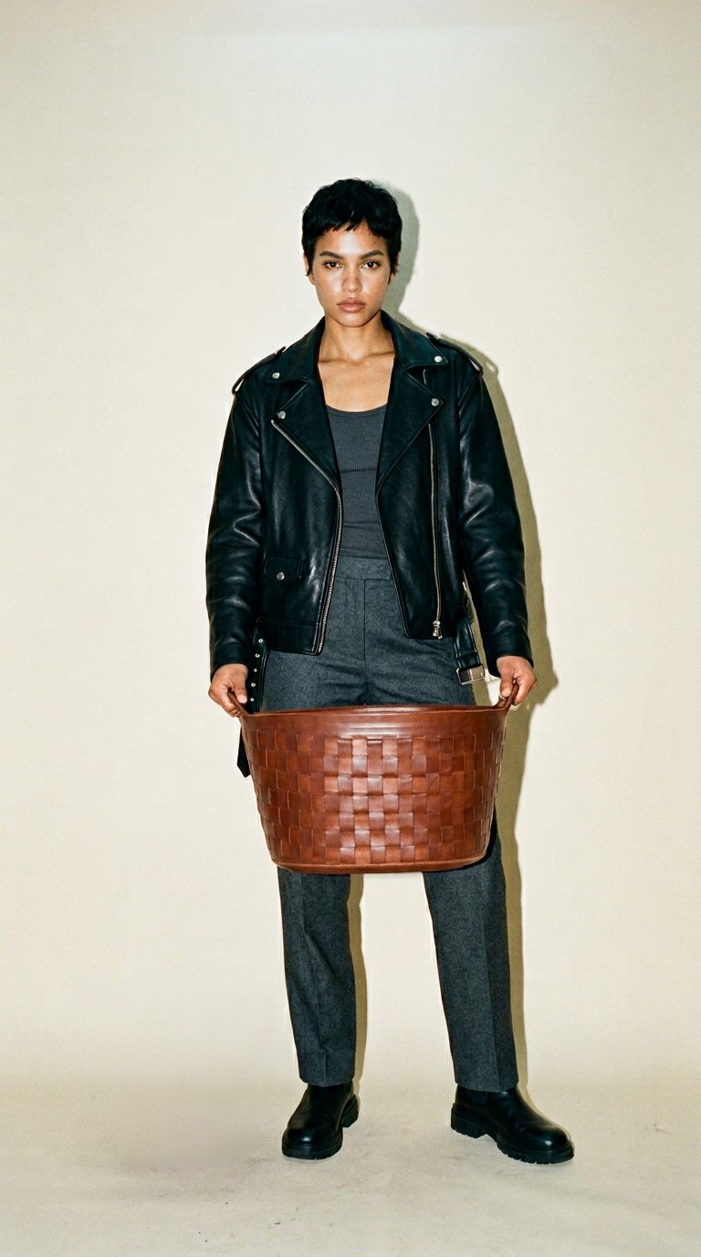 AI product shot of Braided Leather Basket