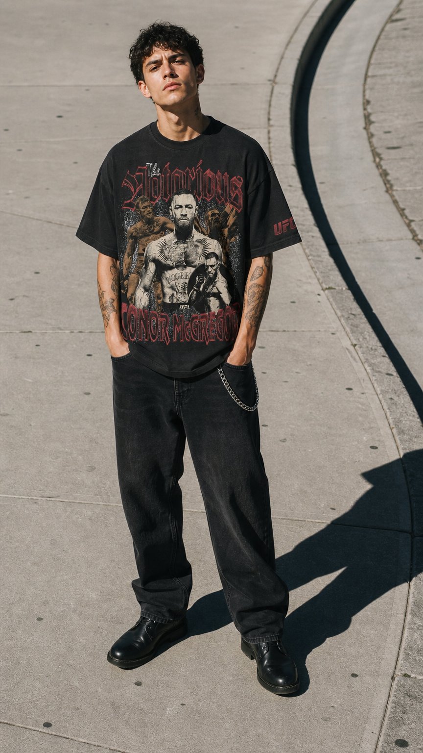 AI product shot of Men's UFC Black Conor McGregor Vintage Profile T-Shirt