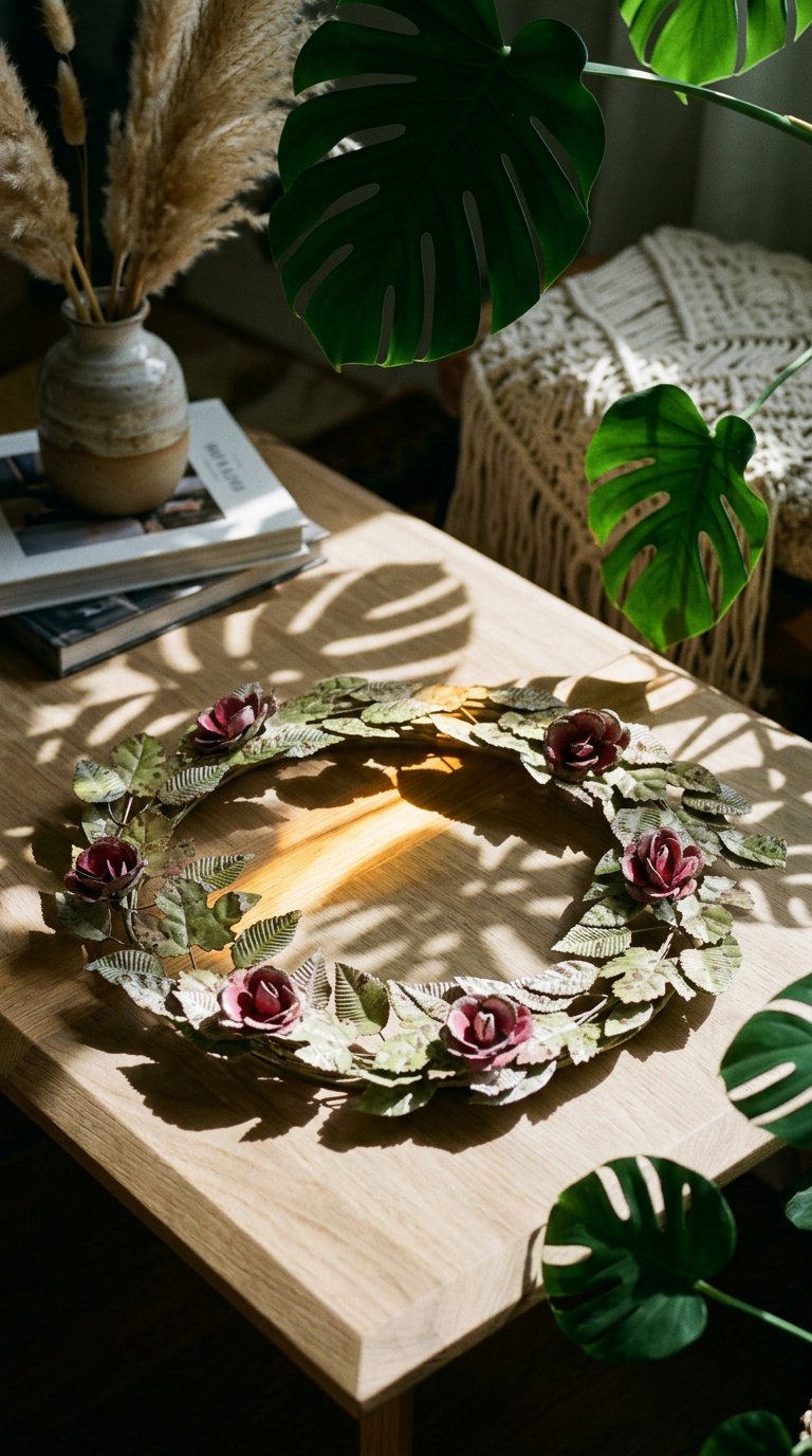 AI product shot of Roses And Leave Wall Wreath