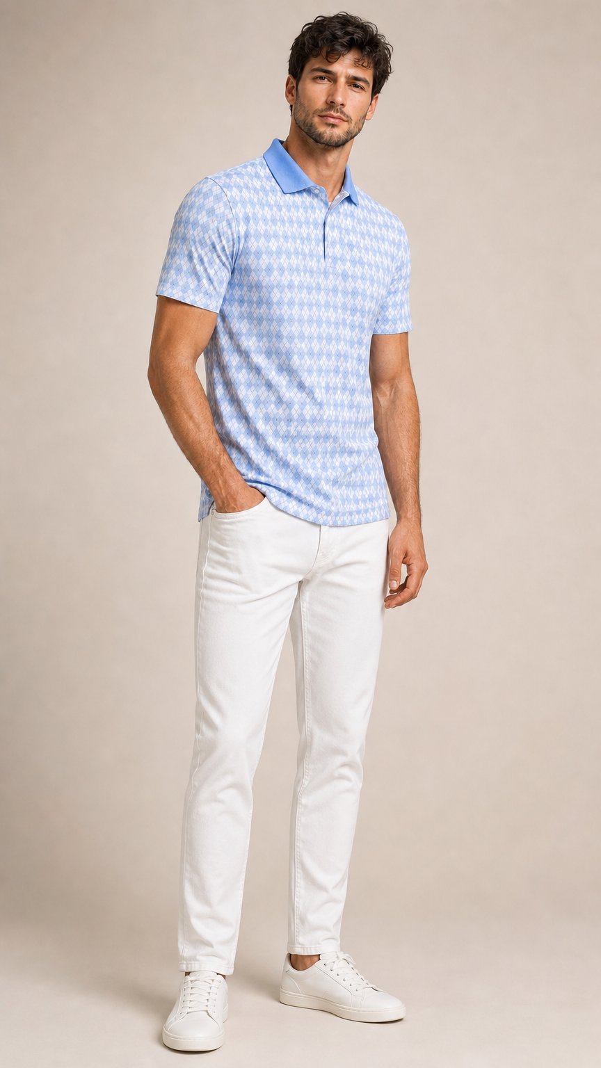 AI product shot of Blue Diamond Polo