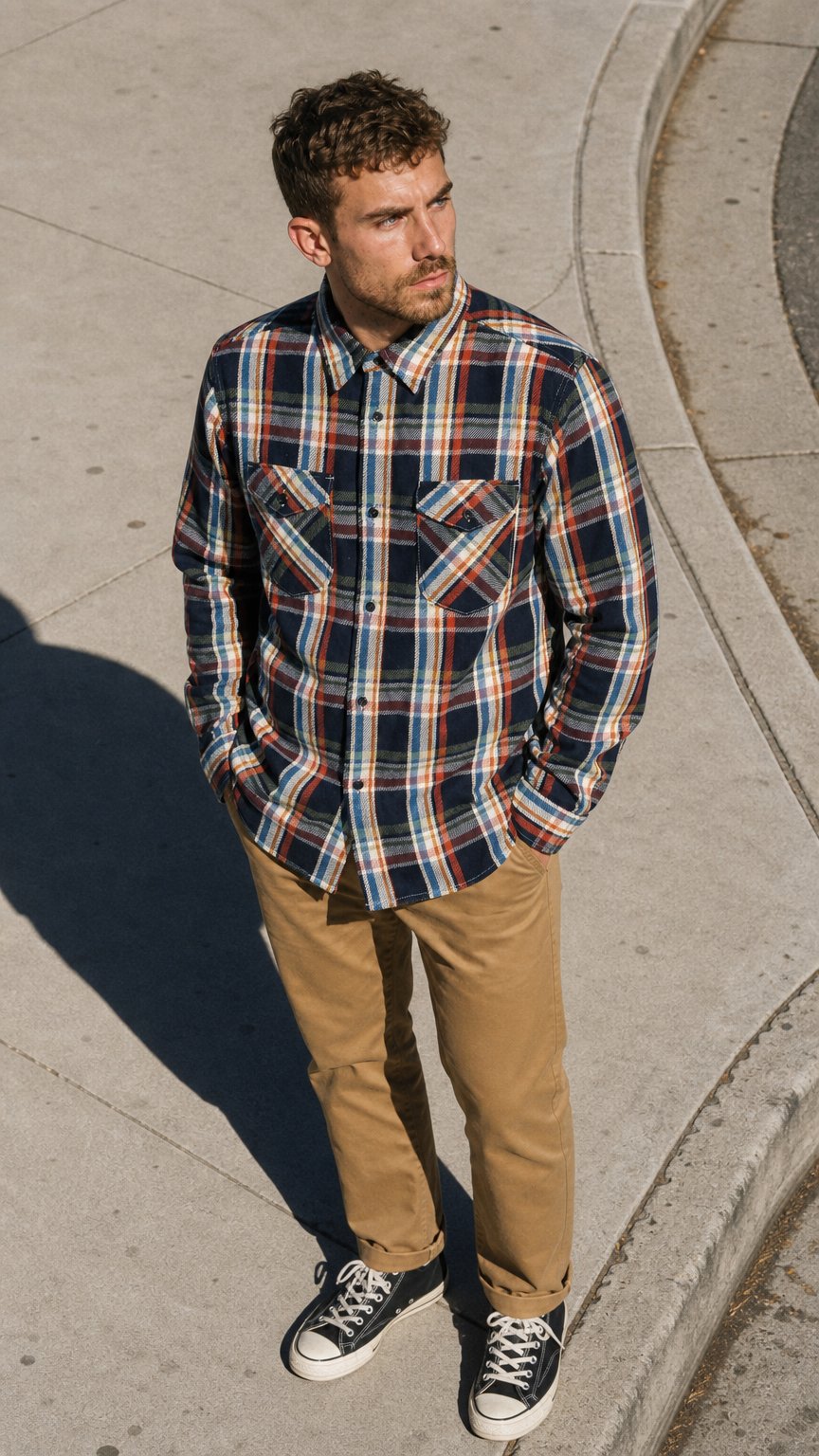 AI product shot of UES Heavy Flannel Shirt Navy