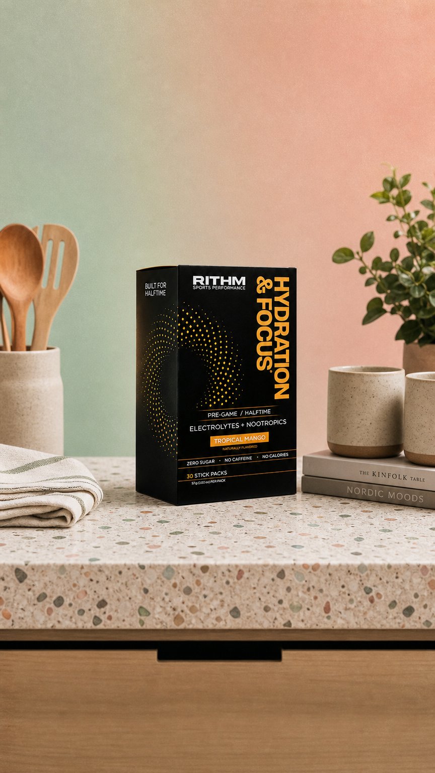 AI product shot of Hydration & Focus Electrolytes + Nootropics (30 Stick Packs)