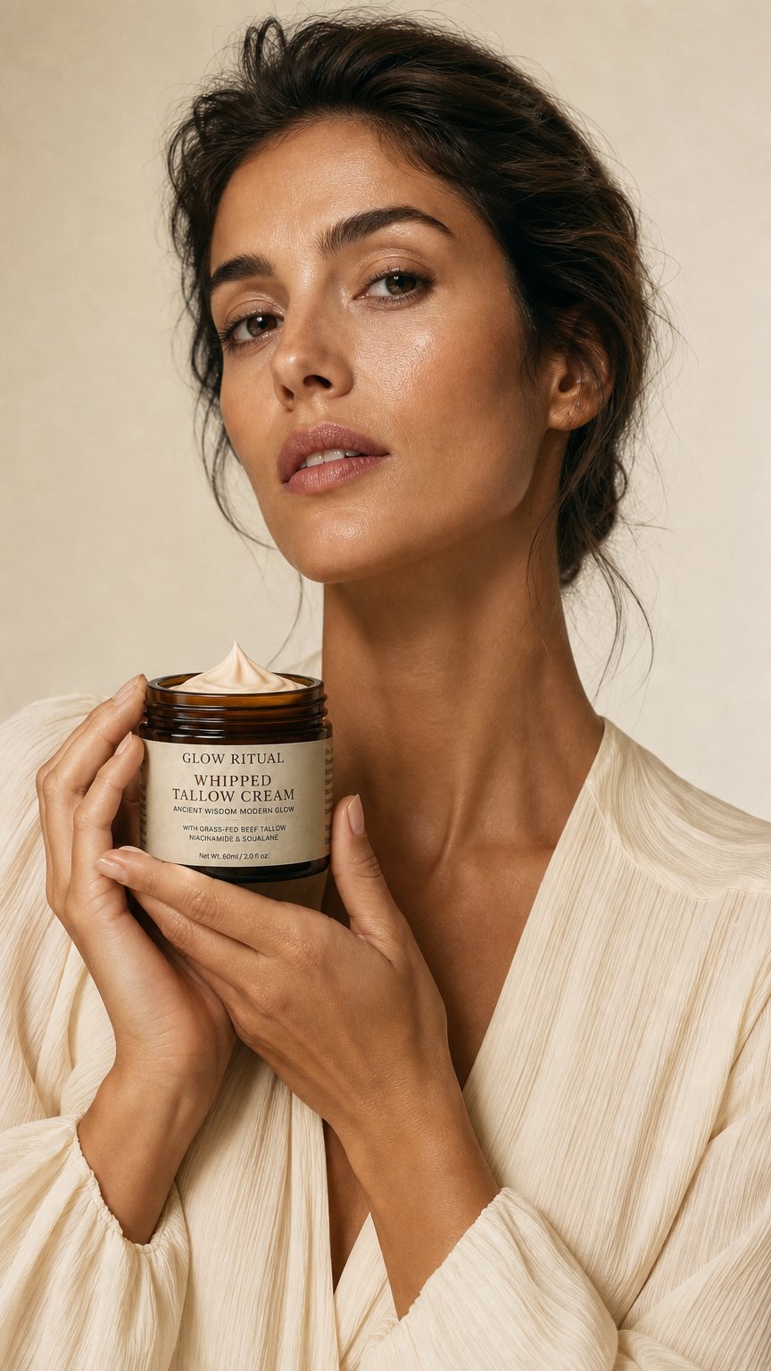AI product shot of Glow Ritual Whipped Tallow Cream + Skin Actives