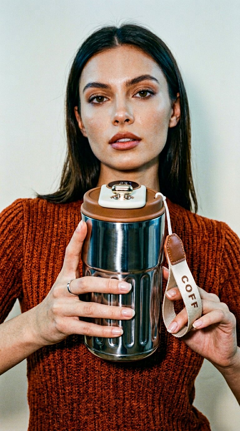 AI product shot of Smart Thermos Vacuum Flask with LED Display