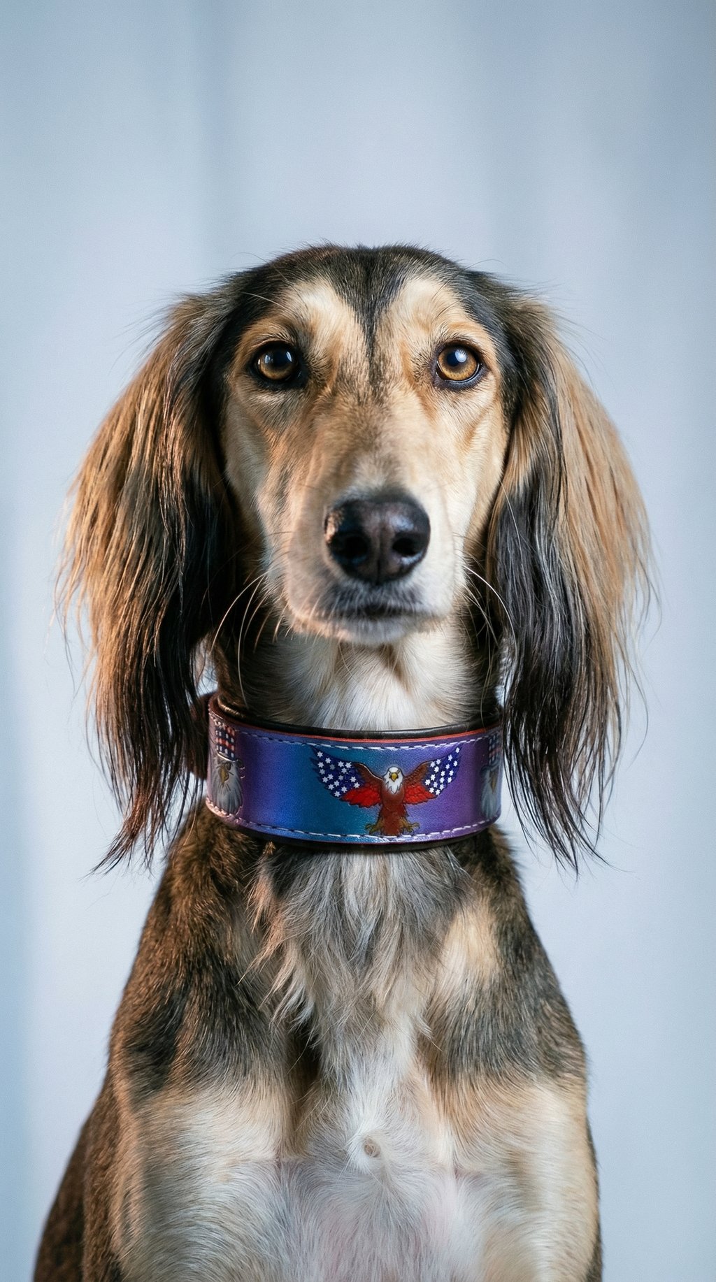 AI product shot of American Eagle Color-Shift Leather Dog Collar