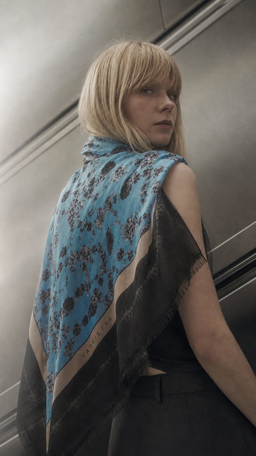 AI product shot of VASSILISA Scarf in Light Blue: Chain Print