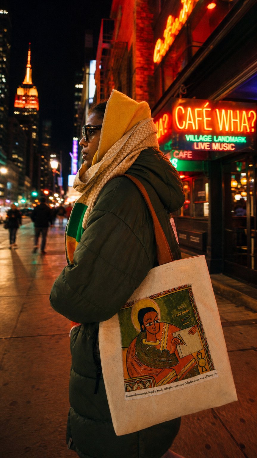 AI product shot of Canvas Tote Bag St. Mark Ethiopian Art