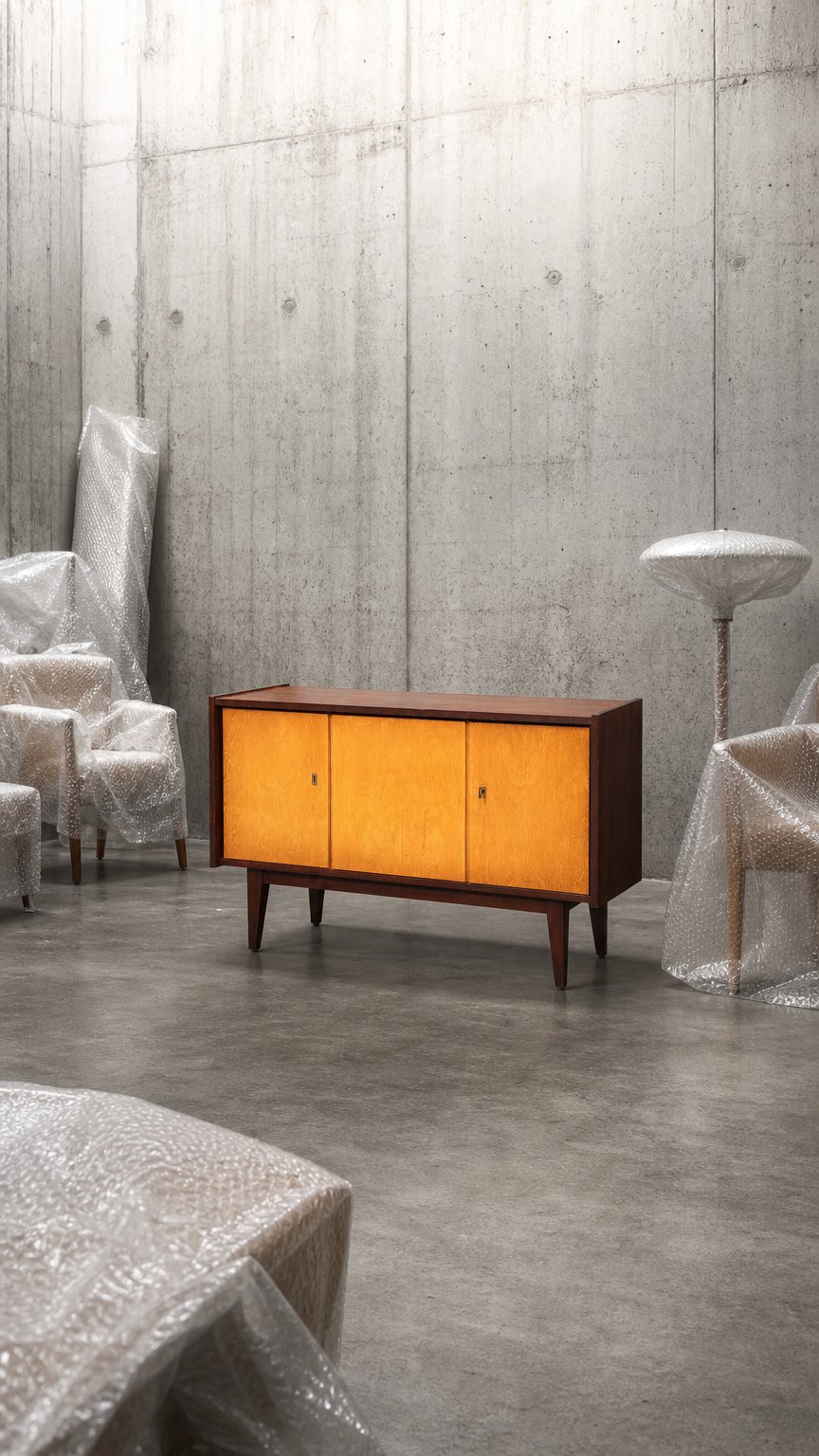 AI product shot of Wunderschönes Mid Century Sideboard Vintage TV Kommode Schrank Anrichte 60s Holz