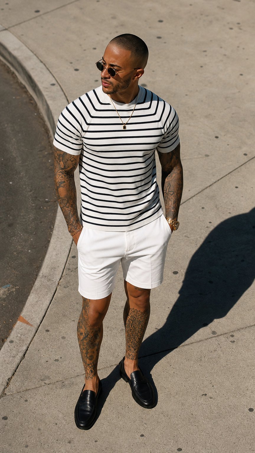 AI product shot of Alvori Stripe Tee - White/Navy