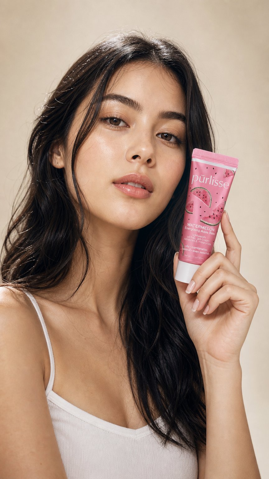 AI product shot of pūrlisse Watermelon Energizing Aqua Balm - Hydrating Natural Face Moisturizer for Sensitive, Combination, Normal and Oily Skin, 1.7 ounce