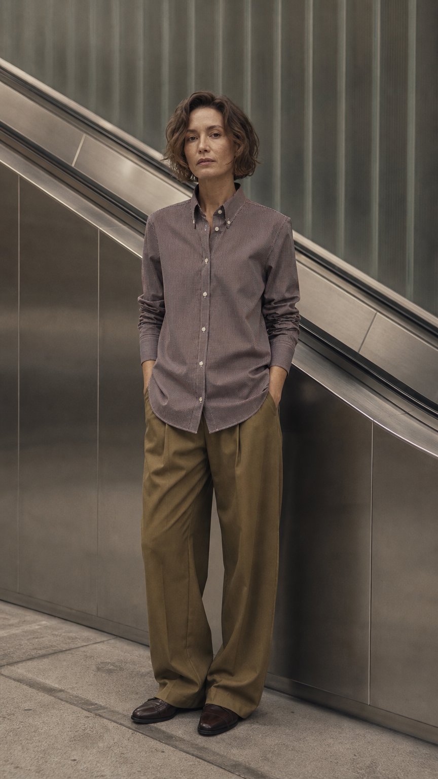 AI product shot of OB2 STUDIO MICRO-CHECK POPLIN | WOMEN (CHOCOLATE)