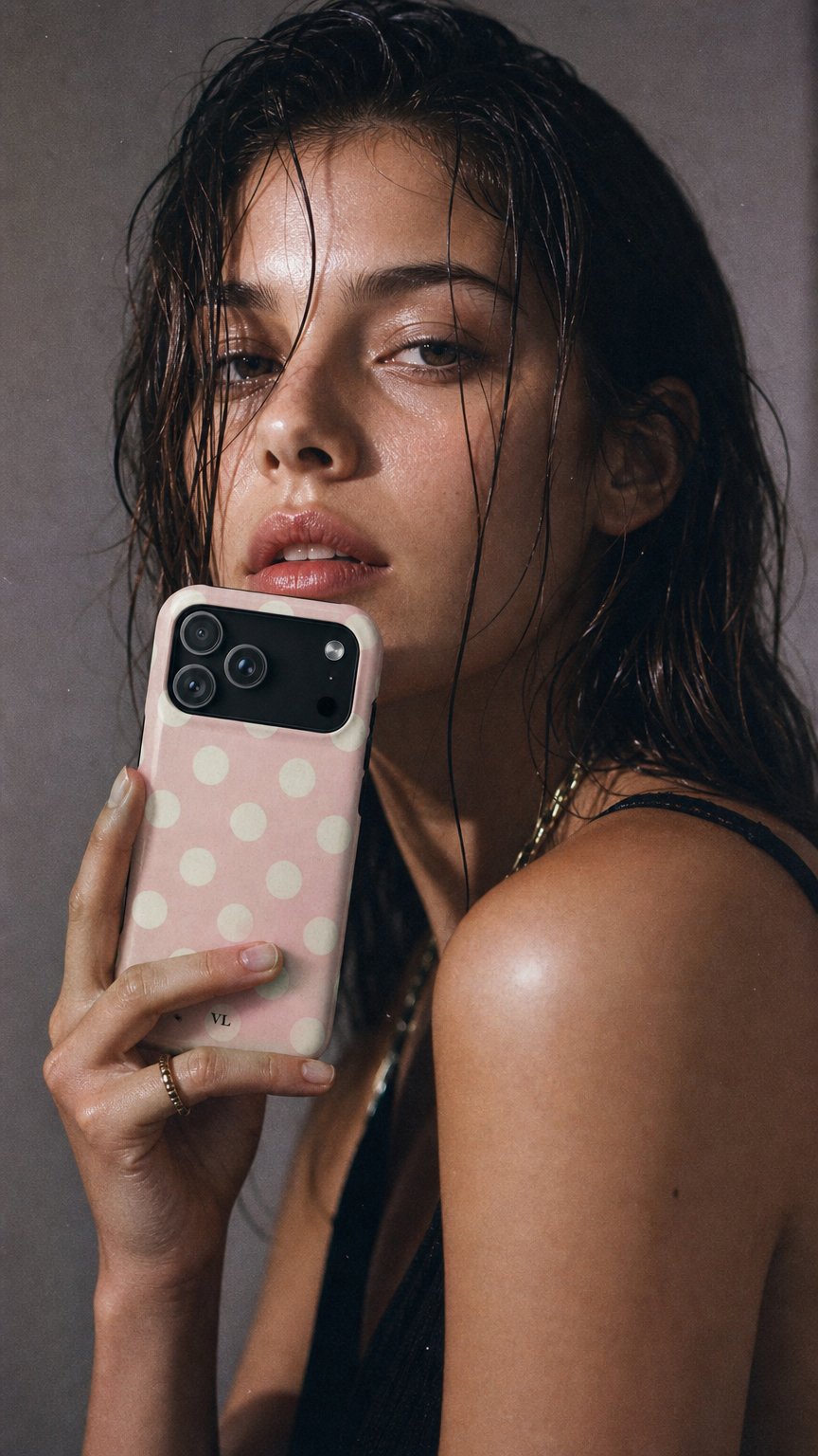AI product shot of Pink Polka Dot MagSafe Case