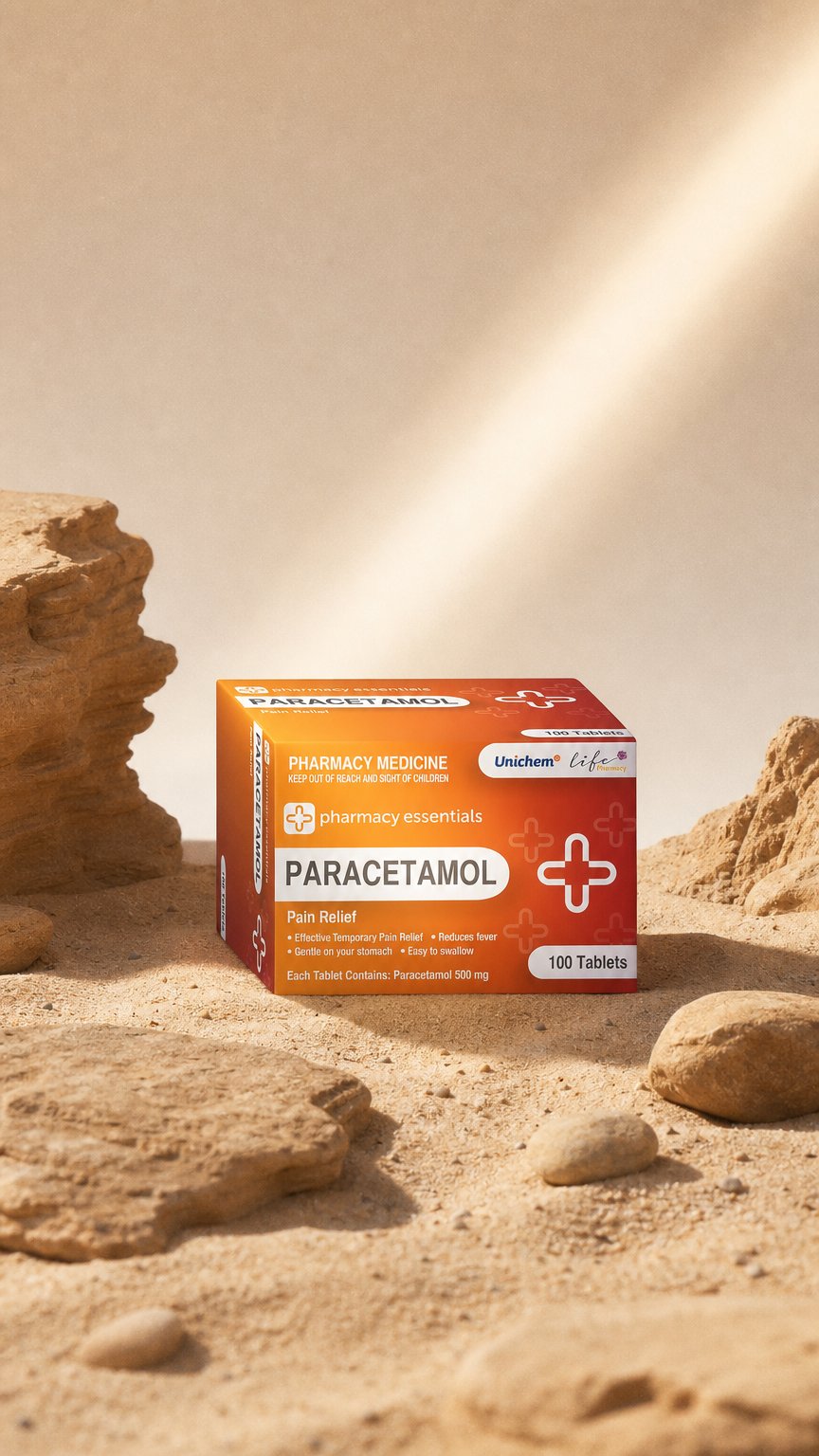 AI product shot of Pharmacy Essentials Paracetamol 500mg Tablets 100pk